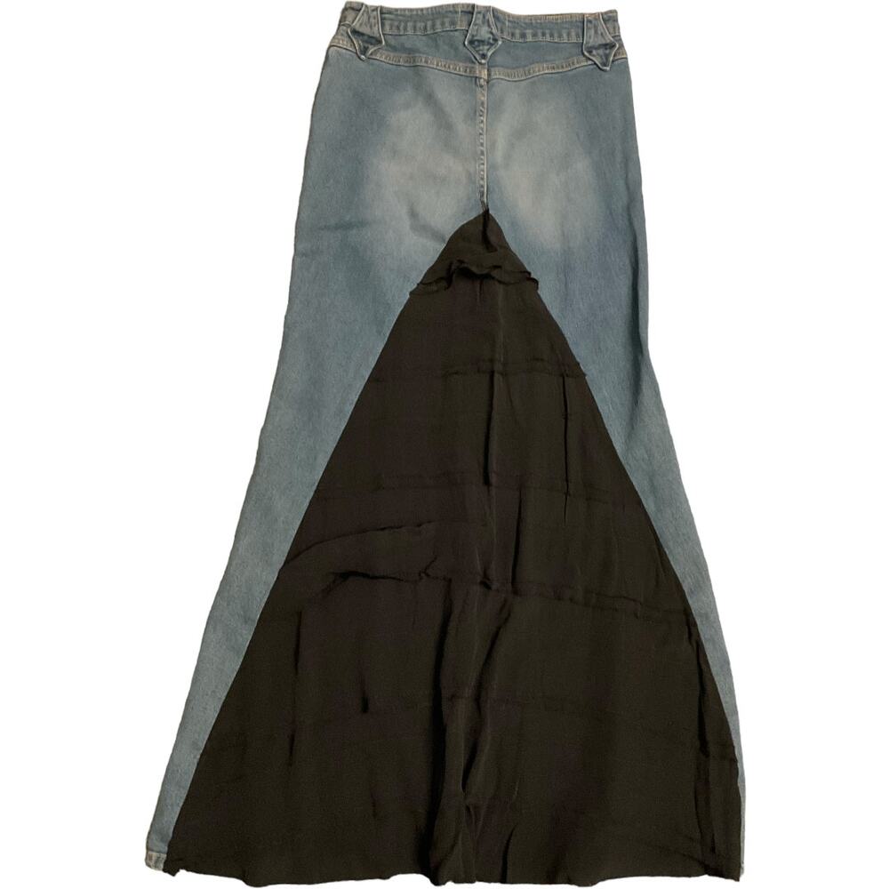 Y2K Long Maxi Stretch Denim Skirt with Wide Back Kick Pleat Insert size Small